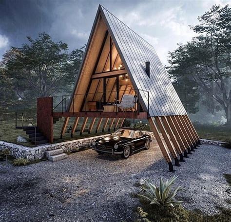 A crazy modern A-frame cabin. That’s one place to park a car! : r/CabinPorn