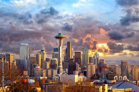 Effortless Shopping Seattle Washington Sunset Skyline Decorative City ...