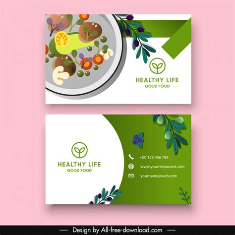 Food business card templates elegant ingredients leaf decor Vectors images graphic art designs ...