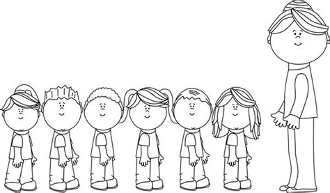 Black and White Students in Line with Teacher | Book clip art, Clip art, Teacher clipart