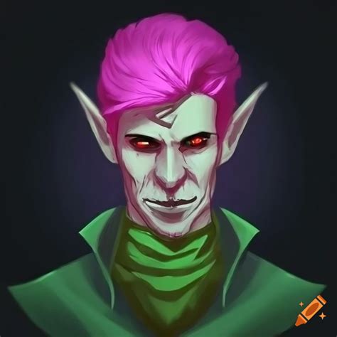 Illustration of an evil male elf scientist in dnd art style