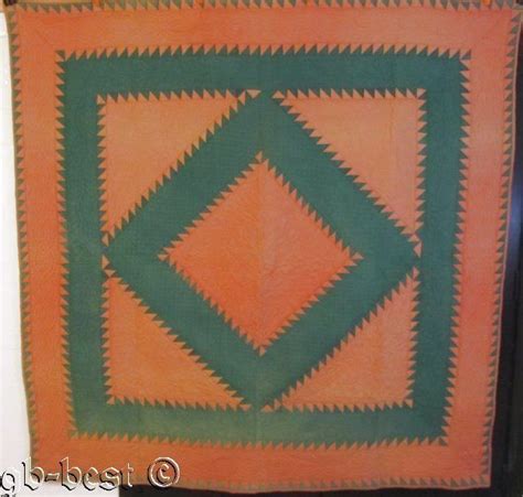 PA Amish Mennonite c 1900 Center Sawtooth Diamond Antique QUILT salmon Green | Vintage quilts ...