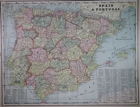 ORIGINAL 1898 WORLD Atlas Map ~ SPAIN & PORTUGAL ~ (11x14) -#1377 $16.00 - PicClick
