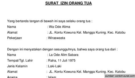 Contoh Surat Izin Orang Tua Tulis Tangan 26 Contoh Surat Izin Tidak - Riset