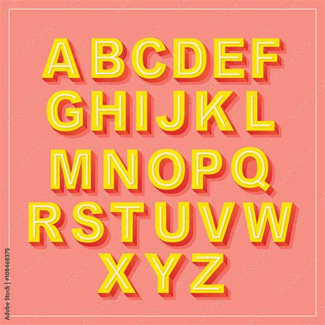 Vector Retro 3D Font with shadow. Vintage Alphabet on pink background ...