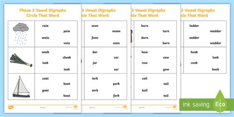 Vowel Phonics Circle That Word Activity - Phase 3 Phonics