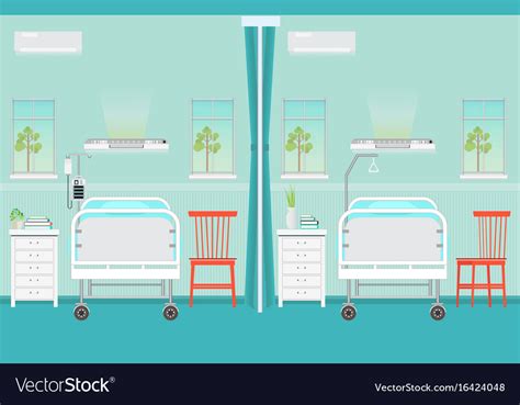 Hospital ward room interior with beds Royalty Free Vector