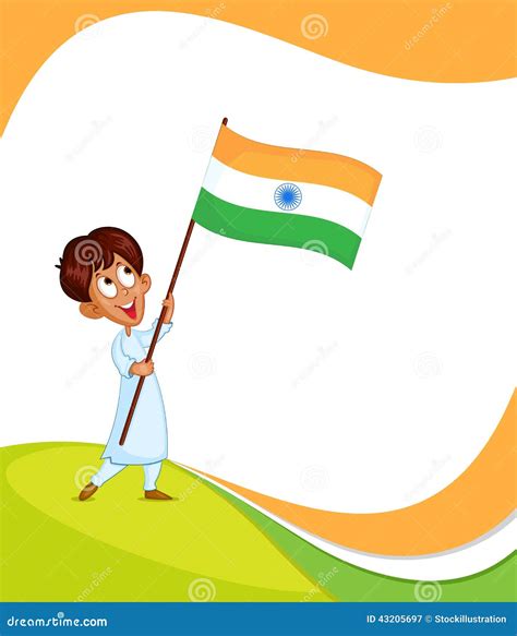 Indian Boy Hoisting Flag of India Stock Vector - Illustration of freedom, asian: 43205697