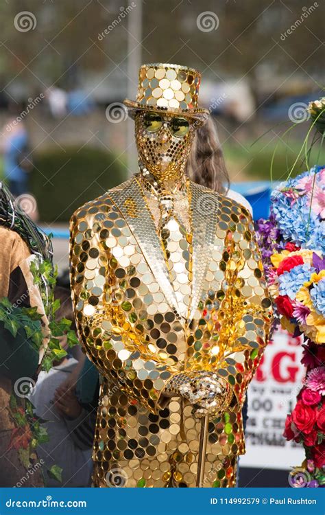 Golden Boy Covered from Head To Toe in Gold with Reflective Top Hat Editorial Stock Image ...