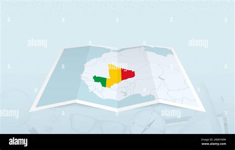 Map of Mali with the flag of Mali in the contour of the map on a trip ...