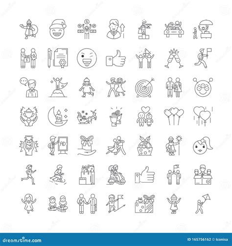 Joy Linear Icons, Signs, Symbols Vector Line Illustration Set Stock Vector - Illustration of ...