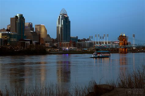 Downtown Cincinnati skyline at sunset