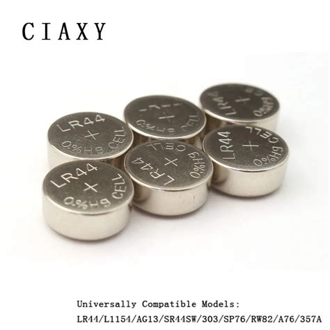 CIAXY 50pcs LR44 Battery Batteries For Watch/Toy/Calculator 1.5V L1154 SR44SW 303 SP76 RW82 A76 ...