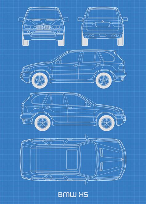 'BMW X5 Blueprint' Poster, picture, metal print, paint by Aleksandras Palivonas | Displate