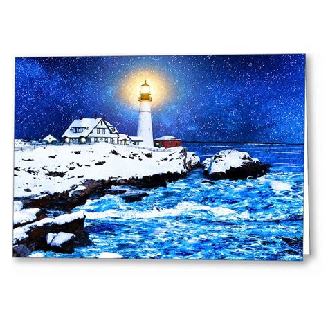 Portland Head Light In The Snow - Winter Night Greeting Card by Mark ...