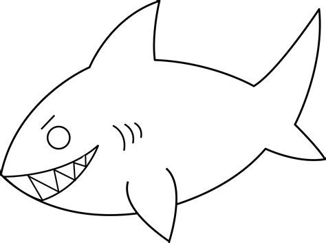 Colorable Shark Line Art - Free Clip Art