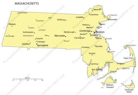 Massachusetts PowerPoint Map - Major Cities