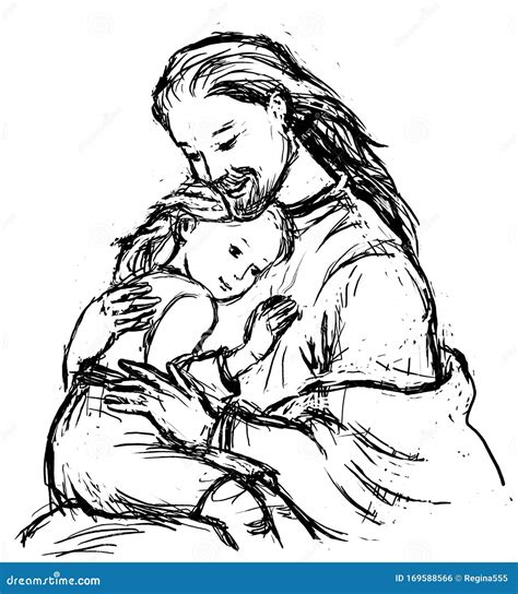 Jesus Hugging Children. Vector Illustration Decorative Design | CartoonDealer.com #188399298