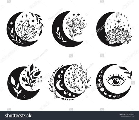 Crescent Moon Bundle Magic Symbols Moon Stock Vector (Royalty Free ...