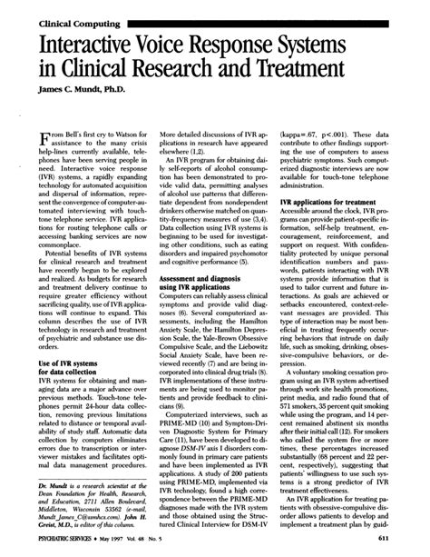 (PDF) Interactive voice response systems in clinical research and treatment