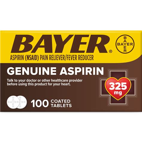 Genuine Bayer Aspirin Pain Reliever / Fever Reducer 325mg Coated Tablets, 100 Ct - Walmart.com