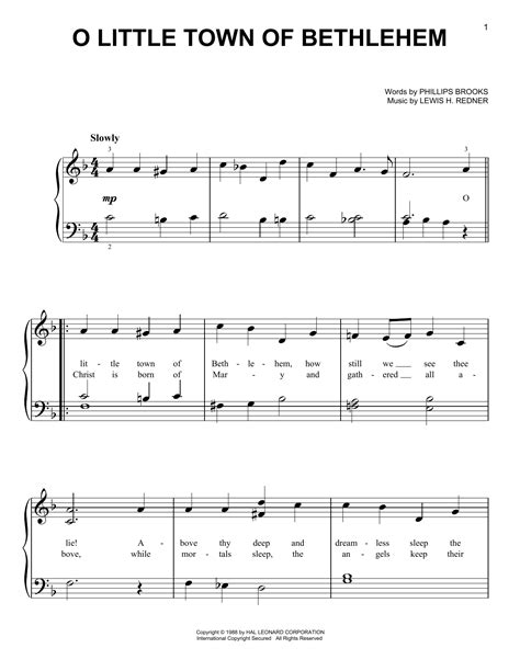 Phillips Brooks "O Little Town Of Bethlehem" Sheet Music Notes ...