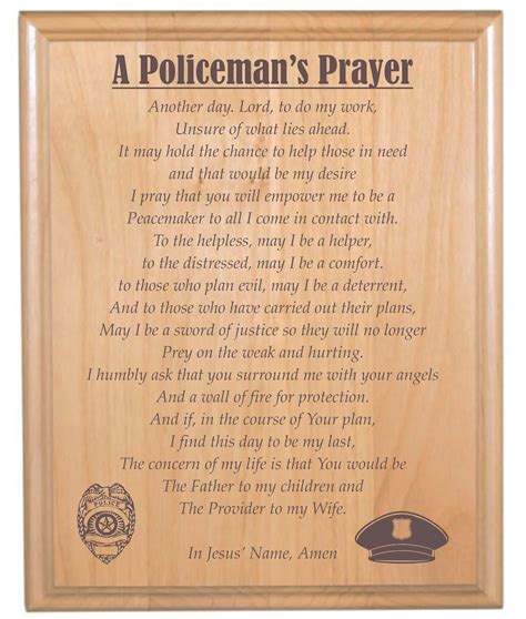 Policeman Prayer Plaque Laser Engraved Officer Plaque Law Gift Plaque Peace Officer Appreciation ...