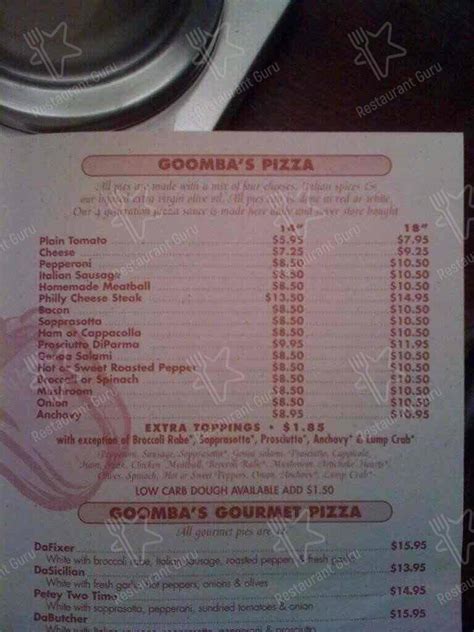 Menu at Goombas Pizzaria pizzeria, Colmar