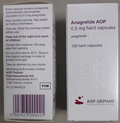 Anagrelide 0.5mg Capsule - Thromboreductin, Packaging Size: 100, Rs 21000/bottle | ID: 21865092188