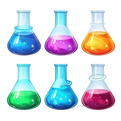 Set Chemical Flask Bottles Potions For Halloween And Chemistry, Chemical Reaction, Laboratory ...