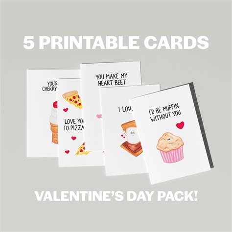 Printable Pack of 5 Valentine's Day Cards - Etsy