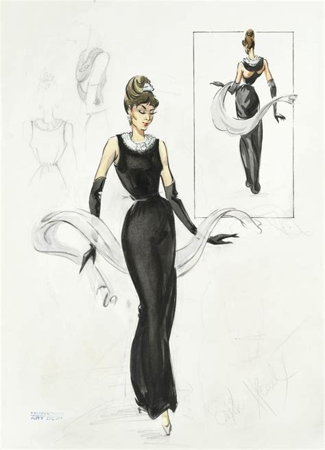 Edith Head’s costume sketch showing Hubert de Givenchy’s design for Audrey Hepburn in Break ...