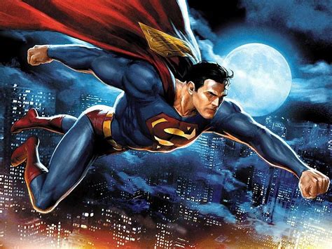 Superman Soars Over Metropolis Under the Moonlight