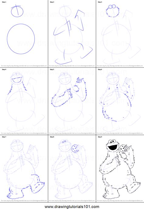 How to Draw Cookie Monster from Sesame Street Printable Drawing Sheet by DrawingTutorials101.com ...