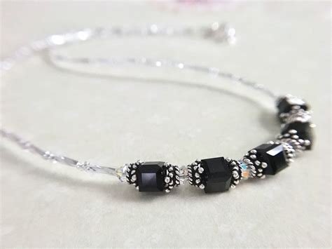 Black Crystal Necklace Black and Silver Jewelry Black - Etsy