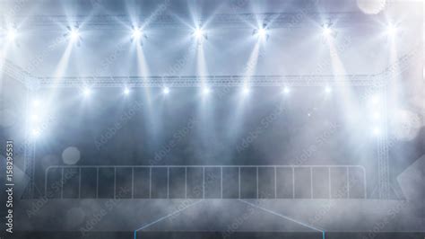 empty concert stage with hands of fans raised up background Stock Photo | Adobe Stock