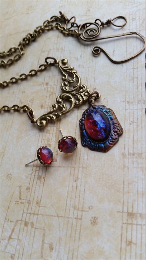 Fire Opal Jewelry Set, Opal Necklace and Earrings, Ren Faire, Weddings ...