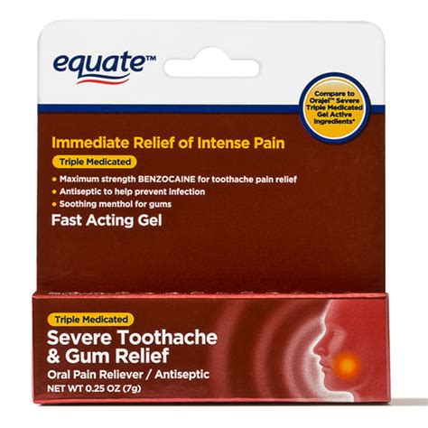 Equate 0.25 Oz. Severe Toothache & Gum Relief Antiseptic Gel - Walmart ...