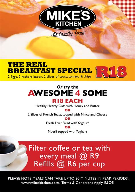 Mikes Kitchen Milnerton Breakfast Menu | Breakfast specials, Breakfast menu, Food