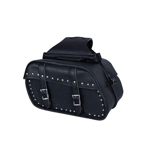 Large Black Leather Motorcycle Luggage Saddlebags with Studs