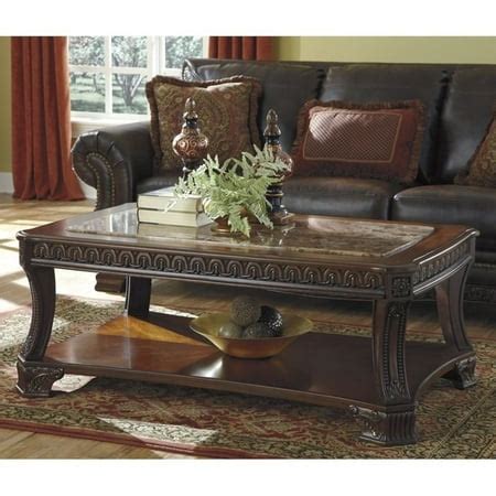 Ashley Ledelle Faux Marble Rectangular Coffee Table in Brown - Walmart.com