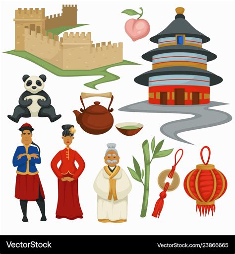 China symbols culture and architecture food and Vector Image