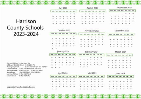 Harrison County Schools Calendar with Holidays 2023-2024