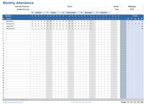 Printable Attendance Trackers for Excel