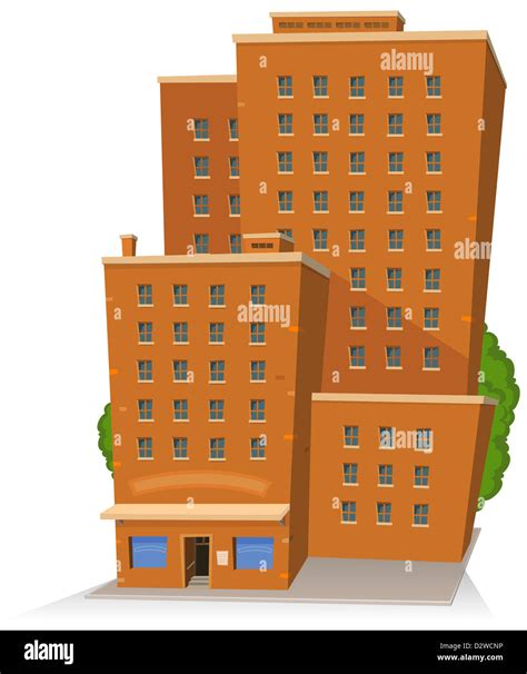 Illustration of a cartoon big and tall building with lots of windows, rooms and offices Stock ...