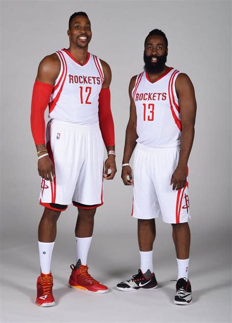 Dwight Howard wearing the PEAK DH1; James Harden wearing the Nike Zoom ...