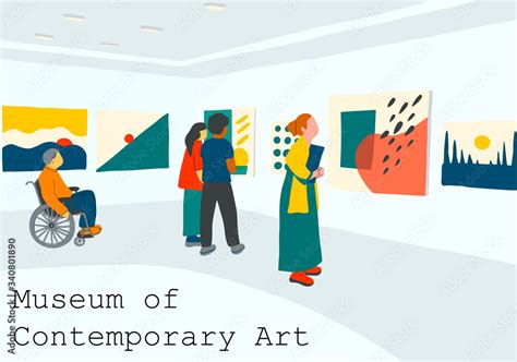 Vector Museum of contemoarary art in flat cartoon style. Exhibition ...