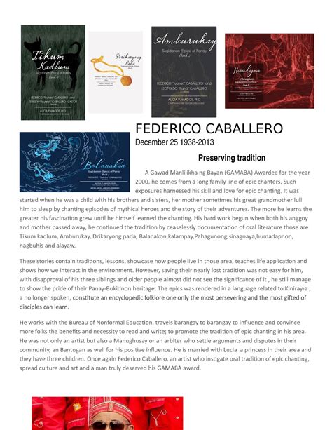 Federico Caballero info essay - FEDERICO CABALLERO December 25 1938- Preserving tradition A ...