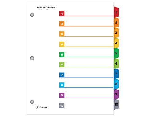 Cardinal OneStep Printable Table of Contents Dividers, 10 Tab, Multicolor