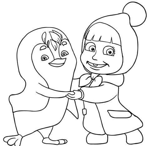 Masha and penguin coloring page printable